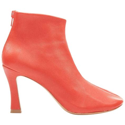 celine leather cutout booties red